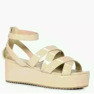 KOI Footwear Womens Alice Cross Strap Nude Platform Sandal Wedges $53